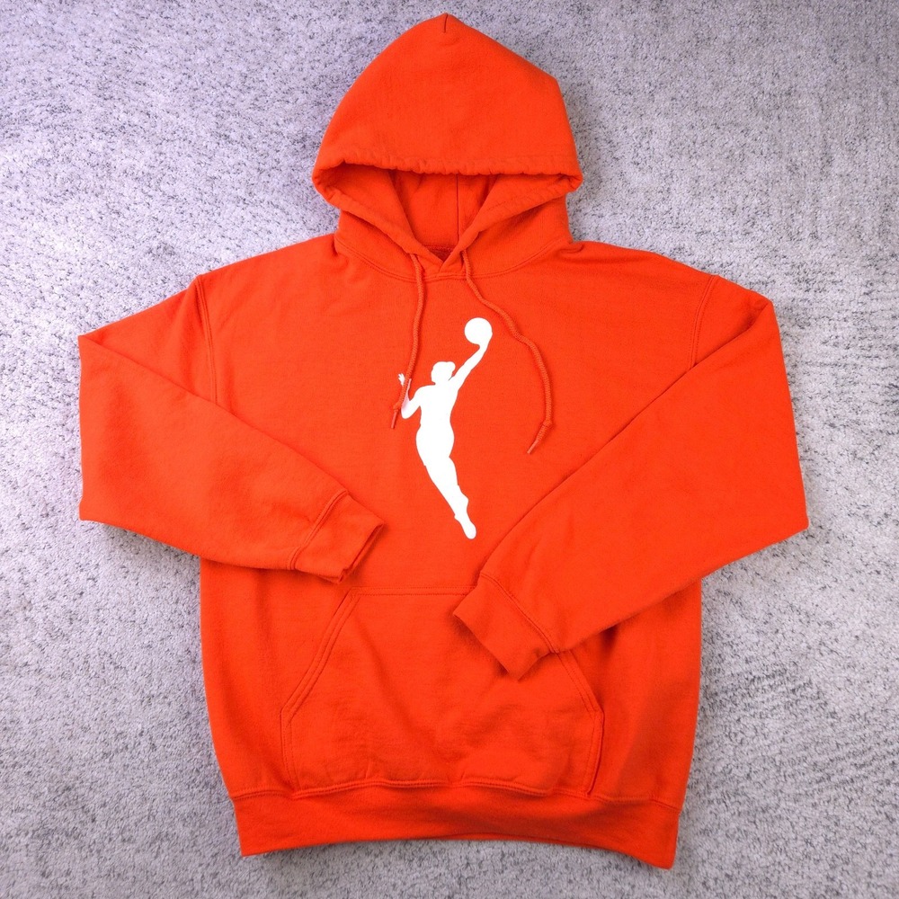 WNBA Hoodie Mens Medium Fanatics Pullover Sweatshirt Orange Fleece Logo Sweater